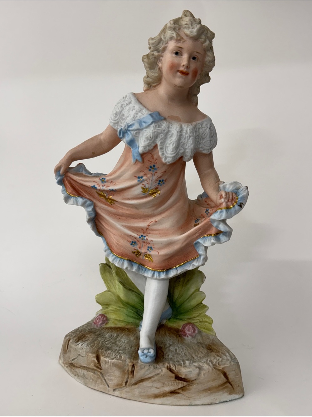 Antique 11.5”Victorian Gebruder Heubach Dancing Girl Bisque Porcelain Piano Baby